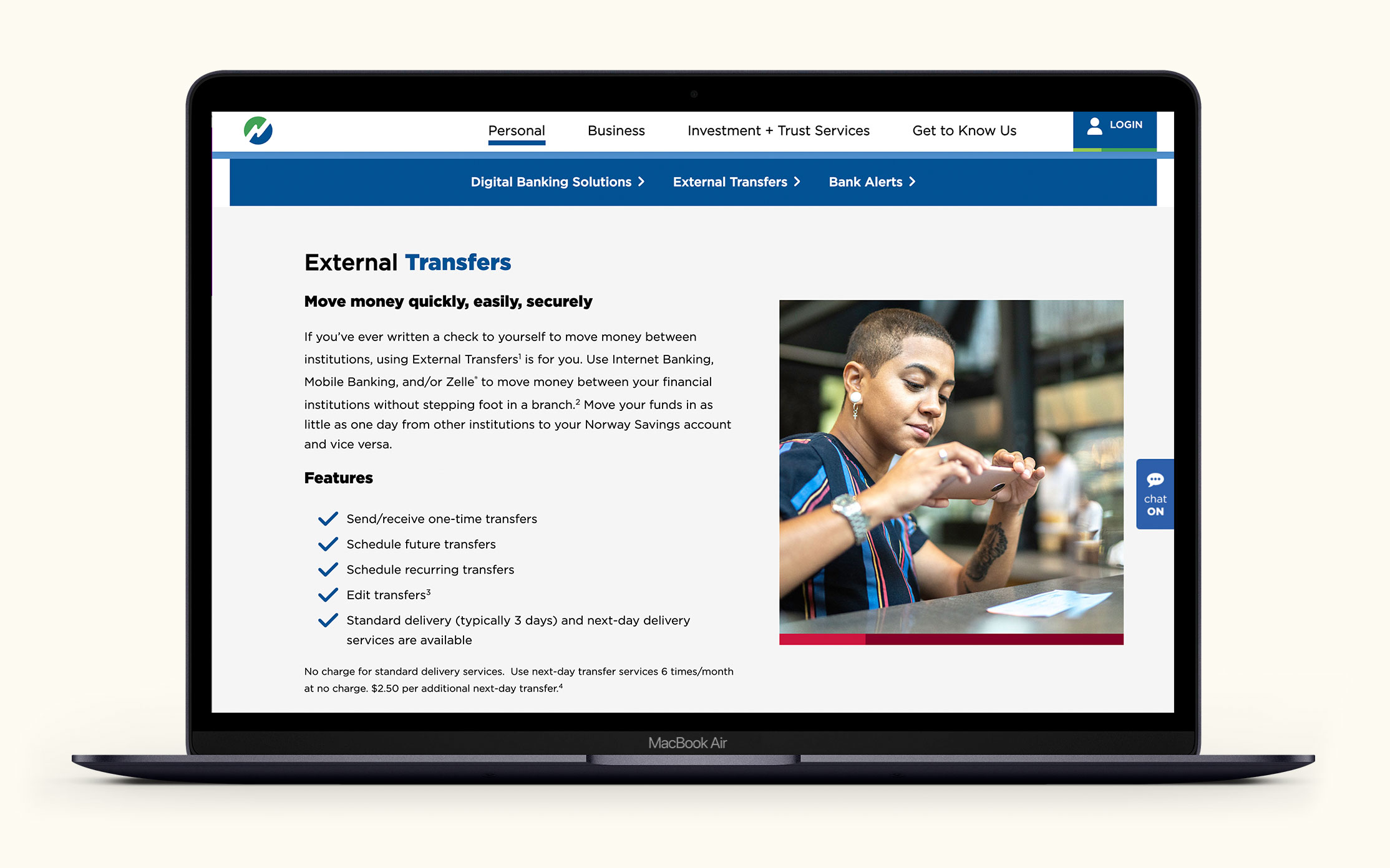 Norway Savings Bank Website external transfers page