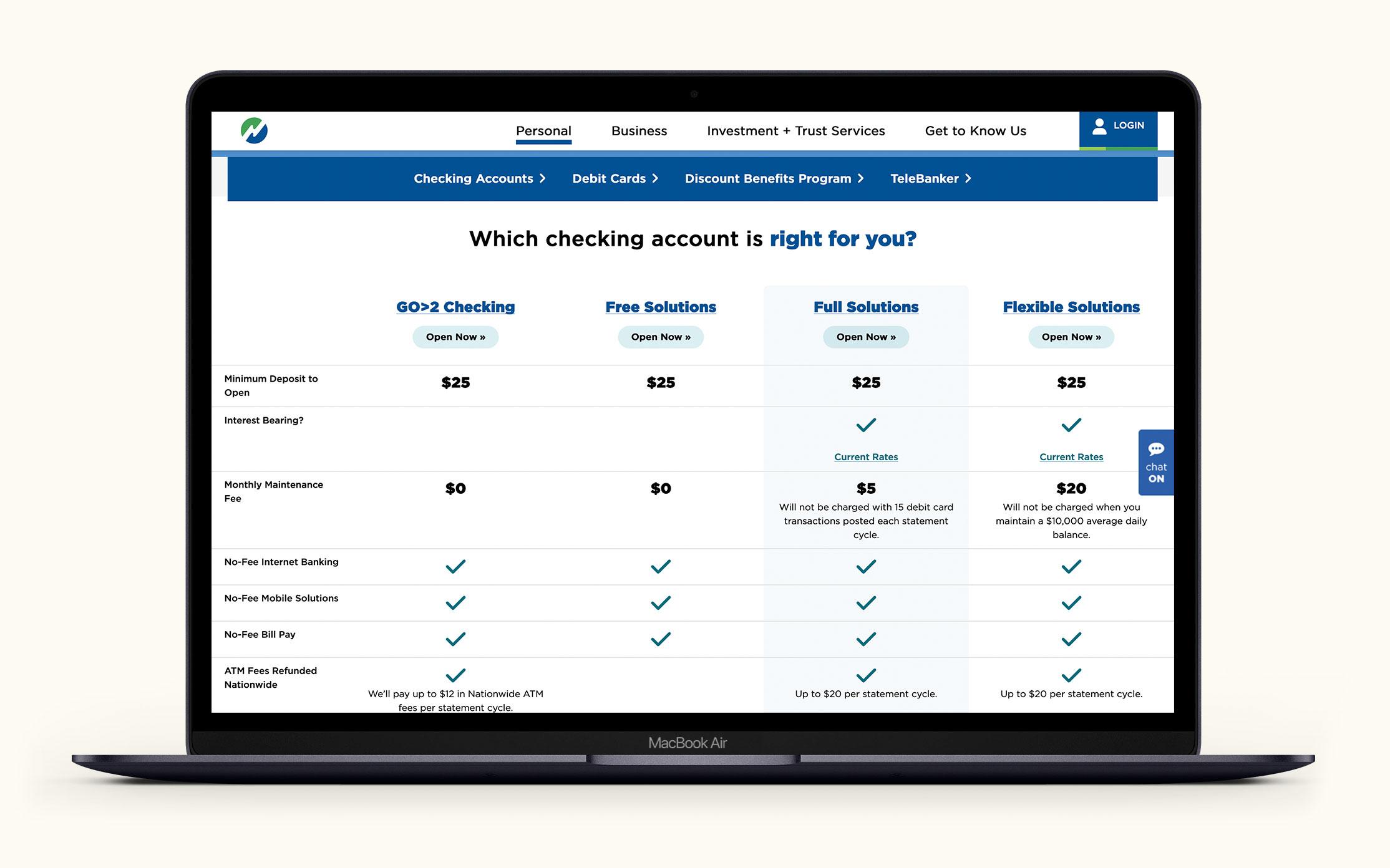 Norway Savings Bank Website checking comparison chart page